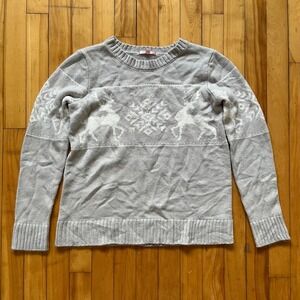 La Vie en Rose Women's Gray Reindeer Snowflake Fair Isle Knit Sweater Size S